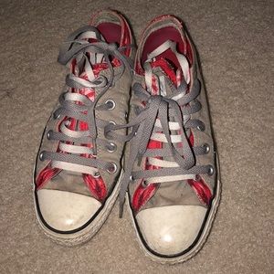 Converse grey with red tie dye inside